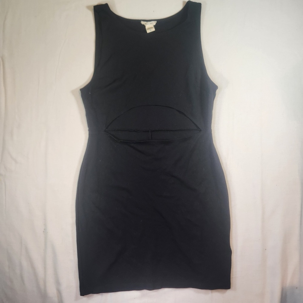 Silence + Noise Black Cutout Mini Dress Sleeveless Bodycon Stretch Jersey Medium